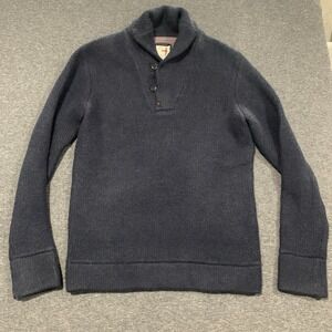 Relwen Men's Shawl Collar Knit Sweater Blue Soft Wool Blend Navy Blue Size M